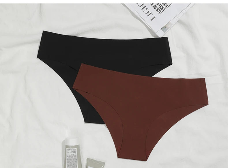 3 Pcs Seamless Panties for Women Breathable Low Waist Sexy Underwear Solid Silk Panties Brief Female Lingerie