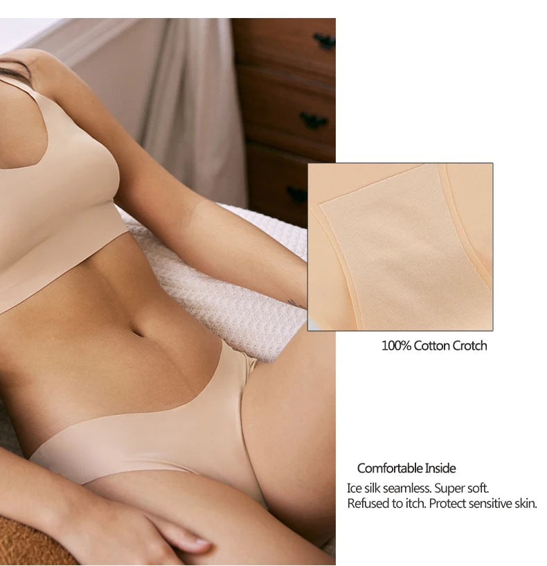 3 Pcs Seamless Panties for Women Breathable Low Waist Sexy Underwear Solid Silk Panties Brief Female Lingerie
