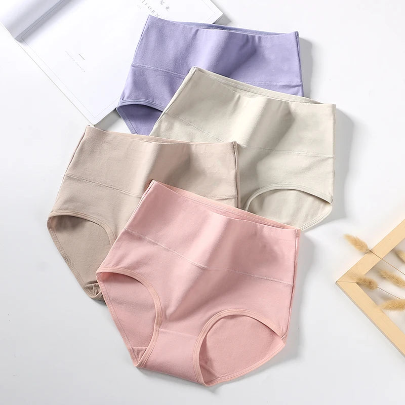 4Pcs High Waist Panties Women Breathable Cotton Underwear Plus Size M-5XL Girls Briefs Sexy Ladies Slimming Underpants
