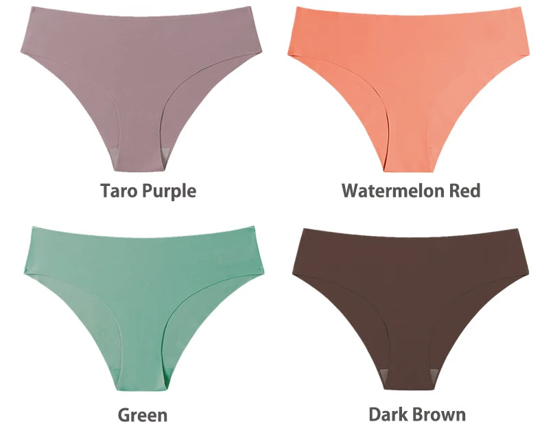 3 Pcs Seamless Panties for Women Breathable Low Waist Sexy Underwear Solid Silk Panties Brief Female Lingerie
