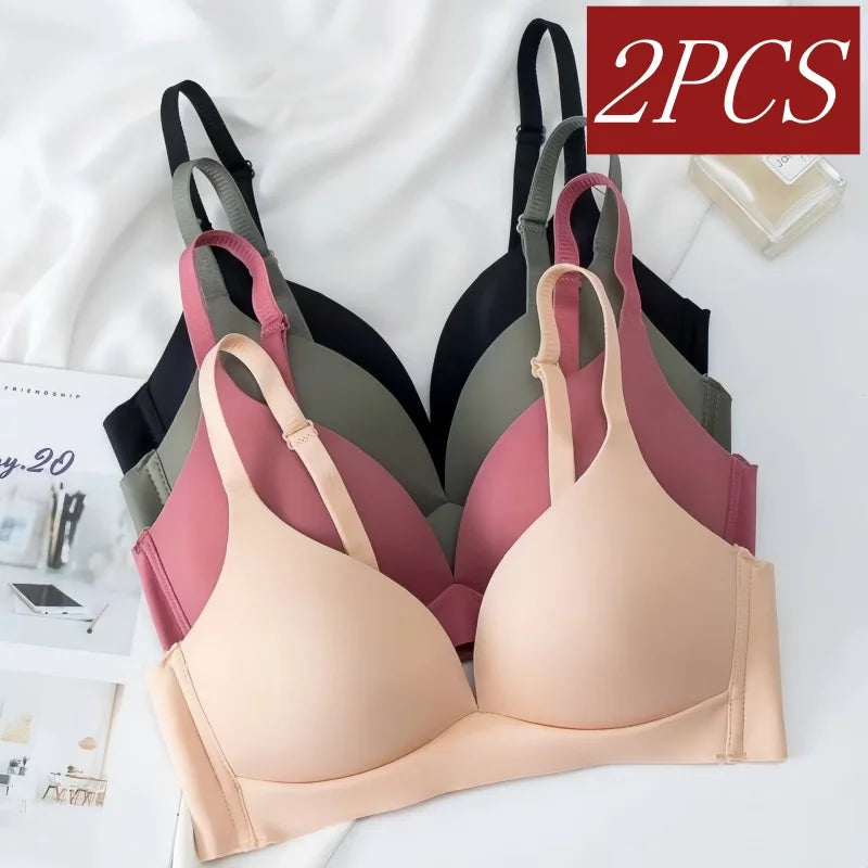 2Pcs/Set Seamless Bras For Women Glossy Underwear 3/4 Cup Push Up Bra Non-wire Bralette Japanese Female Sexy Lingerie S-XXL