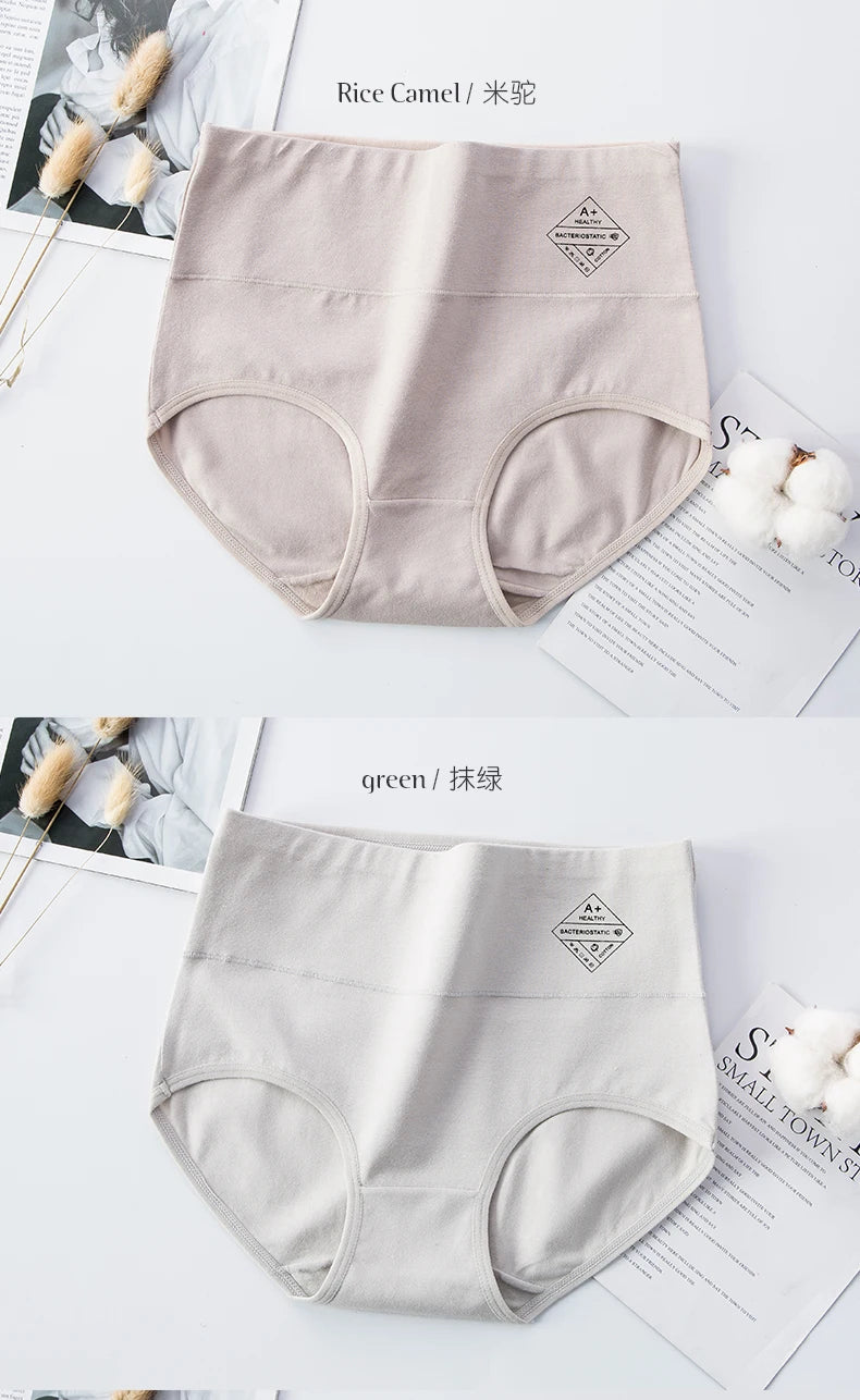 4Pcs High Waist Panties Women Breathable Cotton Underwear Plus Size M-5XL Girls Briefs Sexy Ladies Slimming Underpants