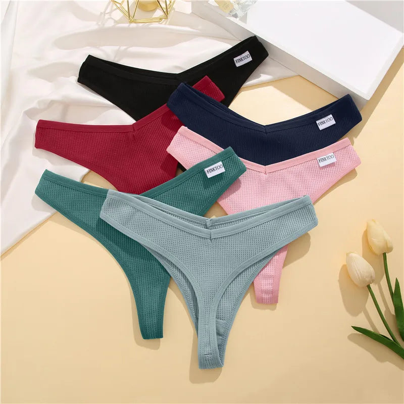 3PCS/Set G-string Panties Waffle Cotton Women's Underwear Sexy Panties Female Underpants Thong V-Waist Pantys Lingerie