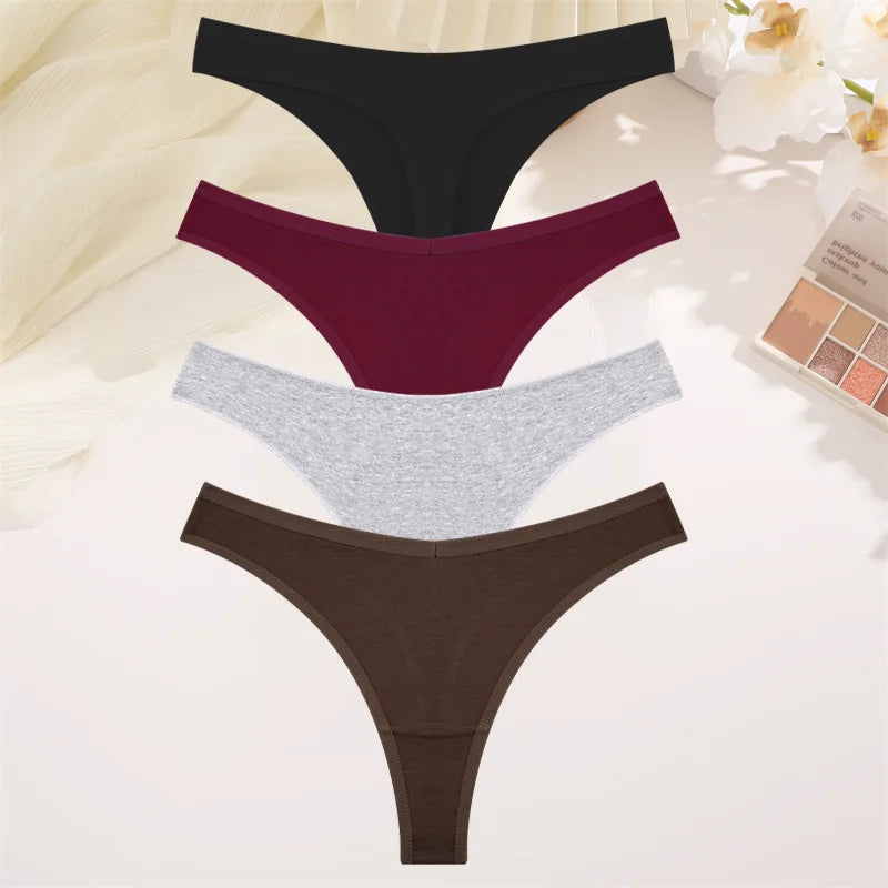 4PCS Women Cotton Thongs Female Sexy Low Waist Panties G-String Underwear Thongs Striped Panties Female Underwear T-Back Intimat