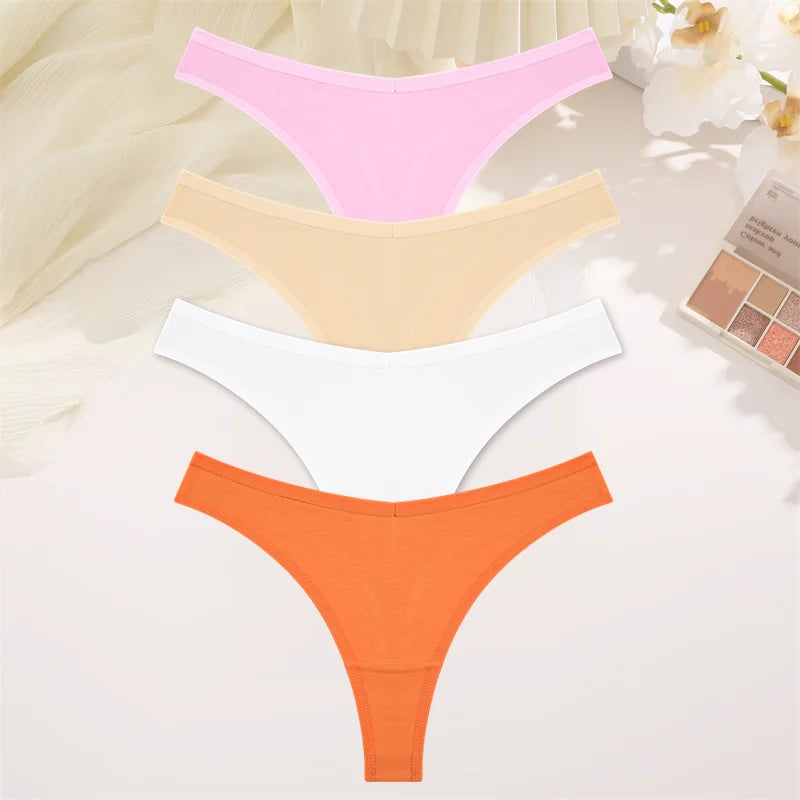 4PCS Women Cotton Thongs Female Sexy Low Waist Panties G-String Underwear Thongs Striped Panties Female Underwear T-Back Intimat