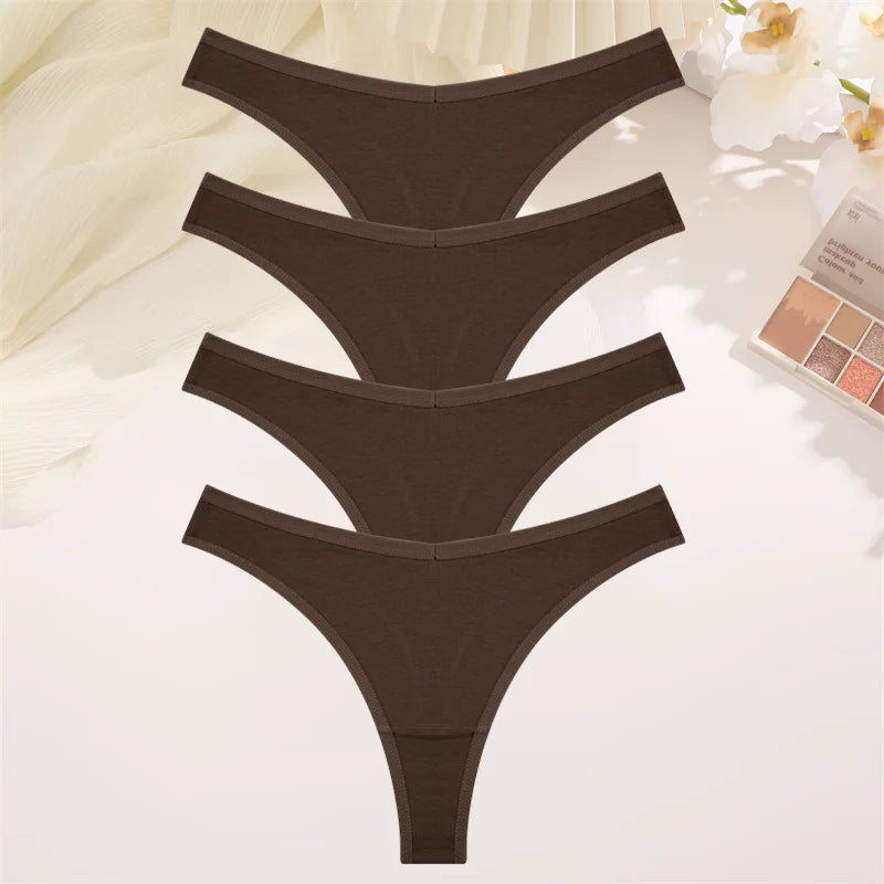 4PCS Women Cotton Thongs Female Sexy Low Waist Panties G-String Underwear Thongs Striped Panties Female Underwear T-Back Intimat