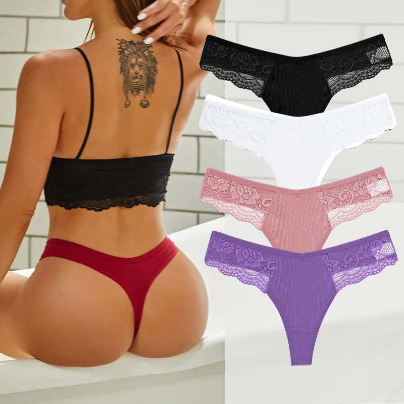 4PCS Cotton G-string Women Lingerie Sexy Lace Panties Thongs Femme Underwear Sexy Pantys Underpant Lingerie Lace Intimates S-XL