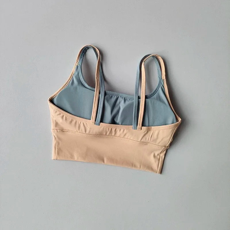 Women's yoga sports bra, shoulder straps with color blocking design, camisole yoga fitness bra