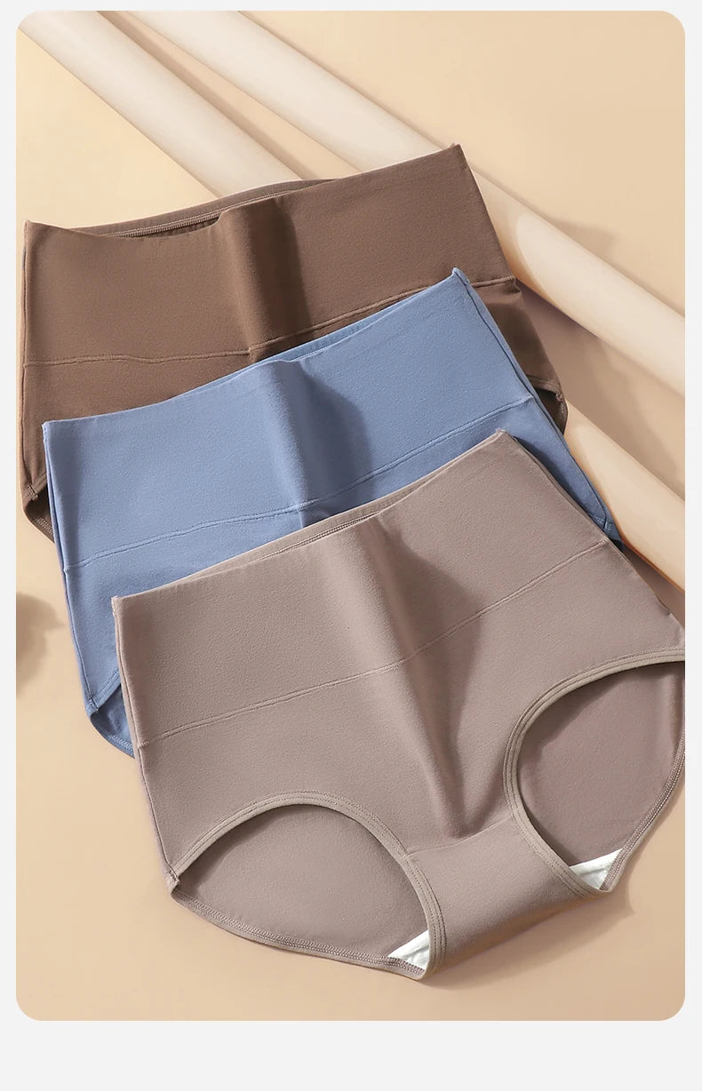 4Pcs Cotton Women's Panties High Waist Slimming Underwear Breathable Underpants Plus Size Panty Body Shaper Solid Female Briefs