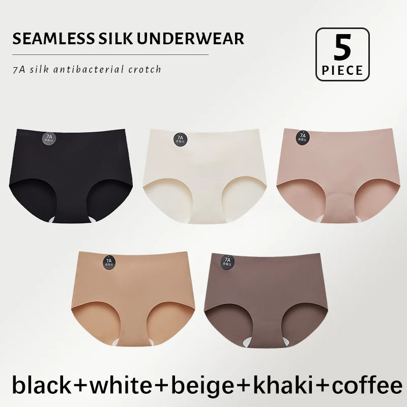 5PCS Seamless Mulberry Silk Panties Woman Underwear Ultra-Thin High Elastic Invisible Briefs Soft & Breathable Female Lingerie