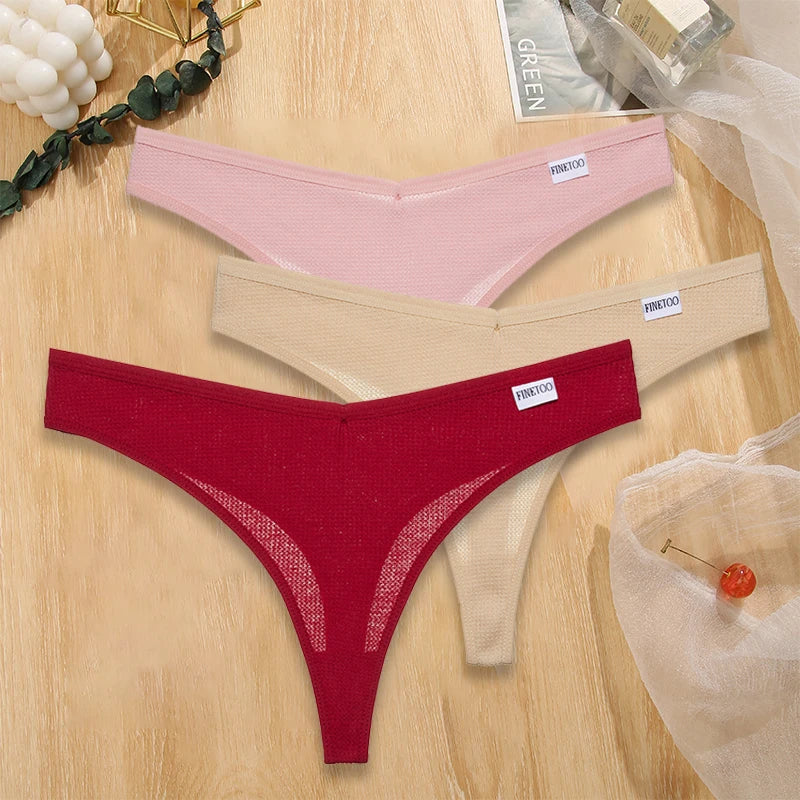 3PCS/Set G-string Panties Waffle Cotton Women's Underwear Sexy Panties Female Underpants Thong V-Waist Pantys Lingerie