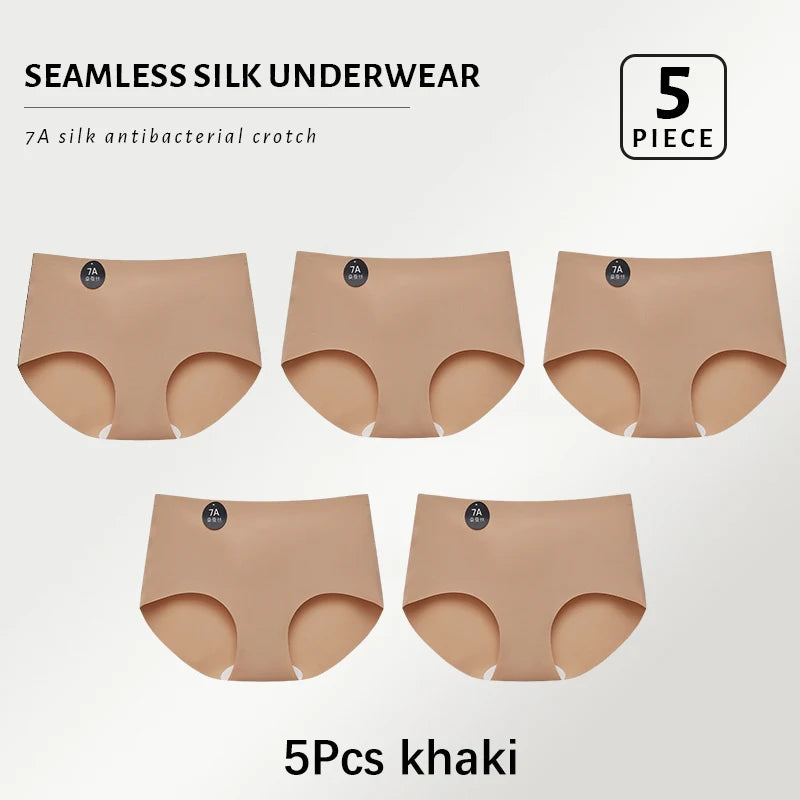 5PCS Seamless Mulberry Silk Panties Woman Underwear Ultra-Thin High Elastic Invisible Briefs Soft & Breathable Female Lingerie