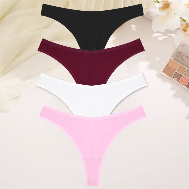 4PCS Women Cotton Thongs Female Sexy Low Waist Panties G-String Underwear Thongs Striped Panties Female Underwear T-Back Intimat