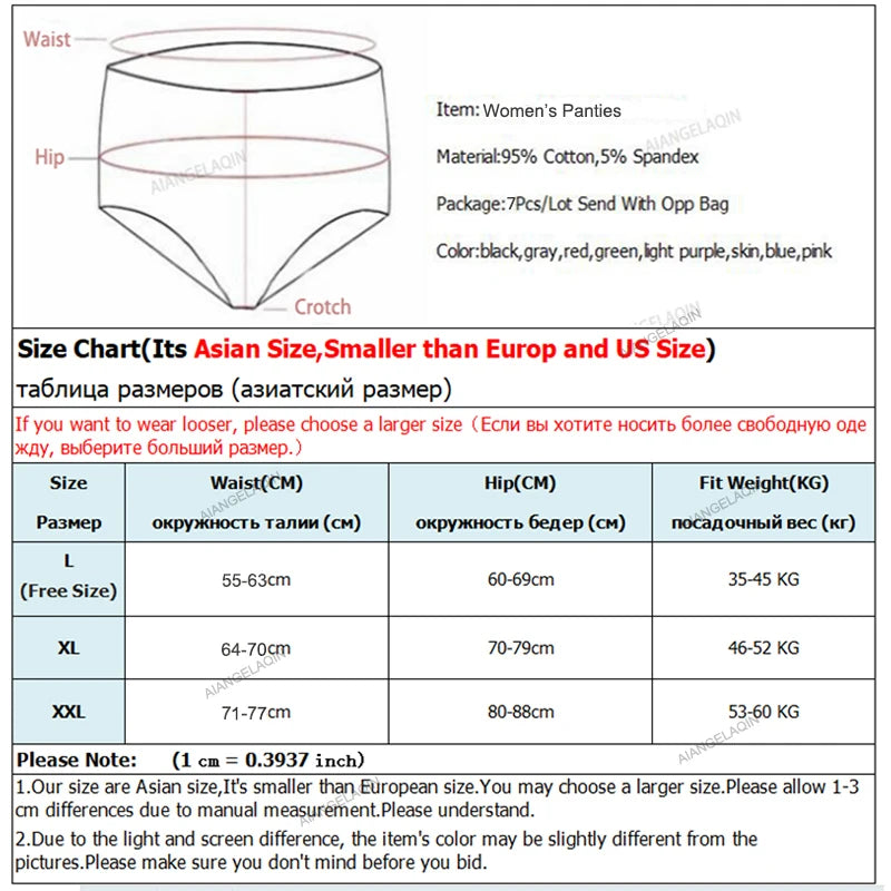 7Pcs/Lot Underwear Women Panties Cotton Plus Size Brief Girls Solid Color Panty Seamless Breath Underpant Ladies Sexy Lingerie