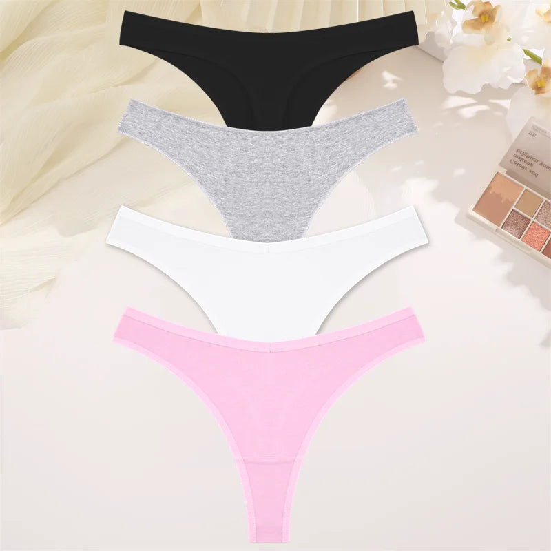 4PCS Women Cotton Thongs Female Sexy Low Waist Panties G-String Underwear Thongs Striped Panties Female Underwear T-Back Intimat