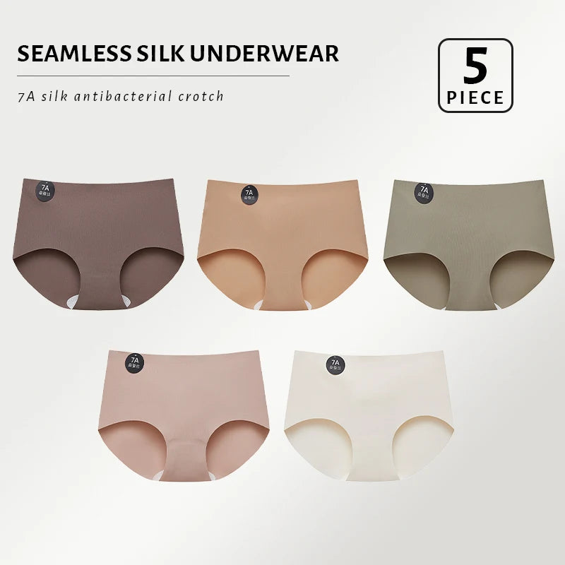 5PCS Seamless Mulberry Silk Panties Woman Underwear Ultra-Thin High Elastic Invisible Briefs Soft & Breathable Female Lingerie