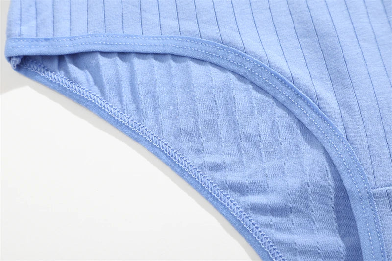 5PCS/SET Cotton Ribbed Striped Underwear for Women Plus Size 10 Soild Colours Stretch Briefs Ladies Soft Lingerie S-7XL