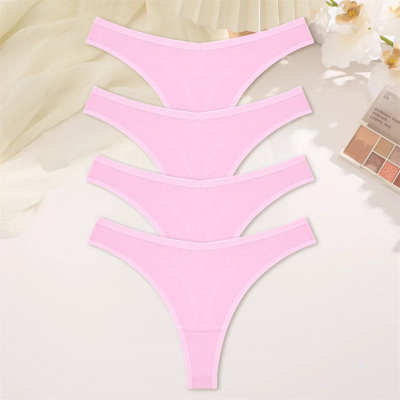 4PCS Women Cotton Thongs Female Sexy Low Waist Panties G-String Underwear Thongs Striped Panties Female Underwear T-Back Intimat