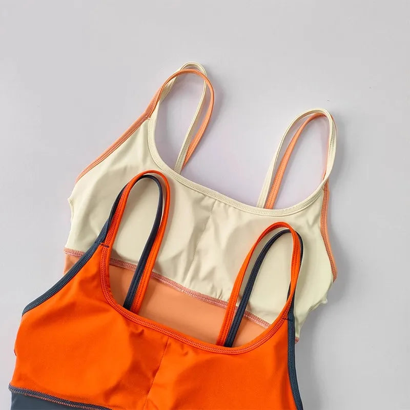 Women's yoga sports bra, shoulder straps with color blocking design, camisole yoga fitness bra