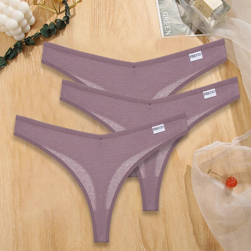 3PCS/Set G-string Panties Waffle Cotton Women's Underwear Sexy Panties Female Underpants Thong V-Waist Pantys Lingerie