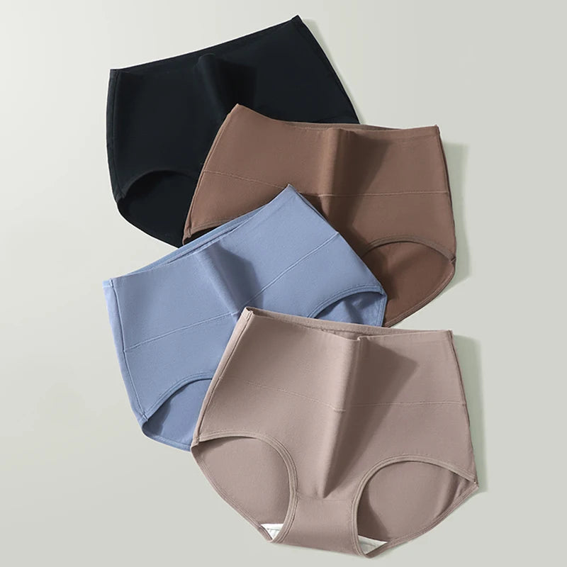 4Pcs Cotton Women's Panties High Waist Slimming Underwear Breathable Underpants Plus Size Panty Body Shaper Solid Female Briefs