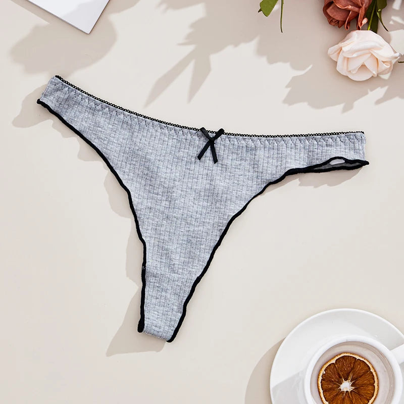 3Pcs Women's Thong Low-rise Panties Solid Color Cotton Lingerie Sexy Thongs Fashion Casual Underwear Comfort Fit Women's Tangas