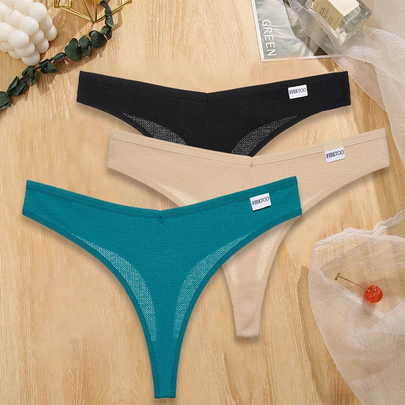 3PCS/Set G-string Panties Waffle Cotton Women's Underwear Sexy Panties Female Underpants Thong V-Waist Pantys Lingerie
