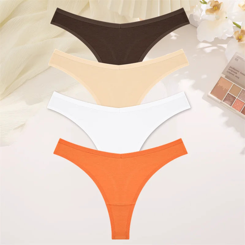 4PCS Women Cotton Thongs Female Sexy Low Waist Panties G-String Underwear Thongs Striped Panties Female Underwear T-Back Intimat