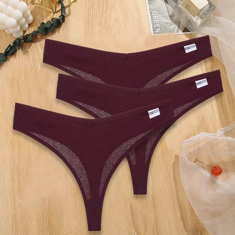 3PCS/Set G-string Panties Waffle Cotton Women's Underwear Sexy Panties Female Underpants Thong V-Waist Pantys Lingerie