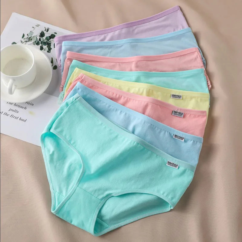 7Pcs/Lot Underwear Women Panties Cotton Plus Size Brief Girls Solid Color Panty Seamless Breath Underpant Ladies Sexy Lingerie