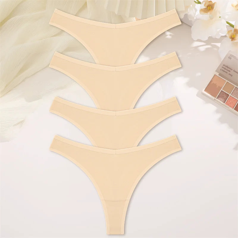 4PCS Women Cotton Thongs Female Sexy Low Waist Panties G-String Underwear Thongs Striped Panties Female Underwear T-Back Intimat