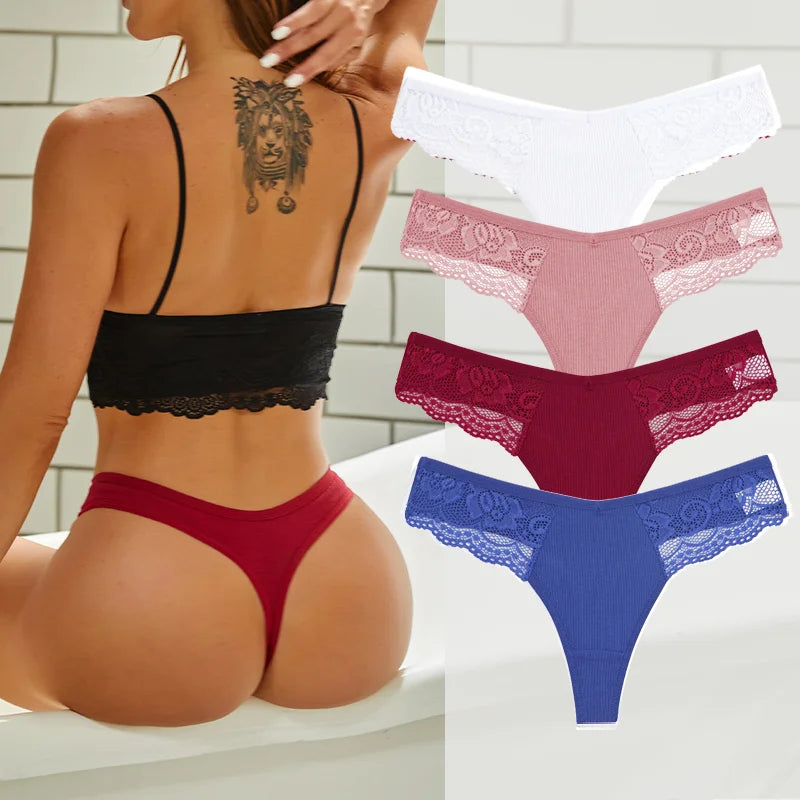 4PCS Cotton G-string Women Lingerie Sexy Lace Panties Thongs Femme Underwear Sexy Pantys Underpant Lingerie Lace Intimates S-XL
