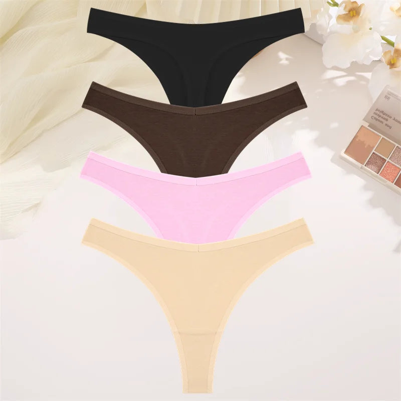 4PCS Women Cotton Thongs Female Sexy Low Waist Panties G-String Underwear Thongs Striped Panties Female Underwear T-Back Intimat