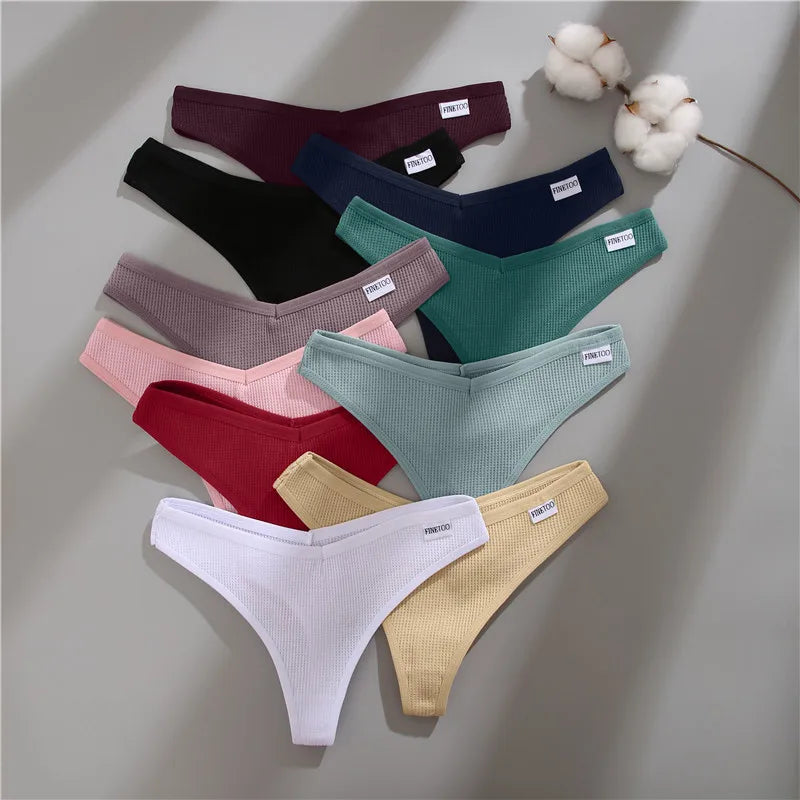 3PCS/Set G-string Panties Waffle Cotton Women's Underwear Sexy Panties Female Underpants Thong V-Waist Pantys Lingerie