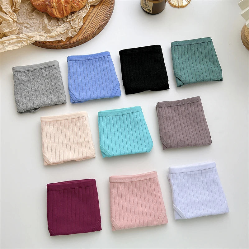 5PCS/SET Cotton Ribbed Striped Underwear for Women Plus Size 10 Soild Colours Stretch Briefs Ladies Soft Lingerie S-7XL