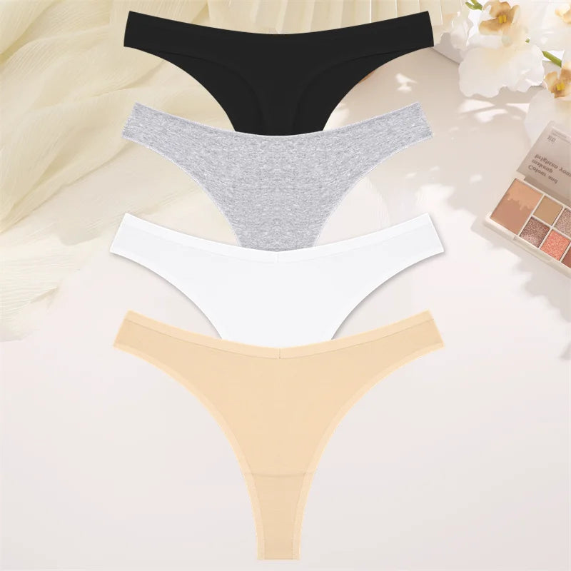 4PCS Women Cotton Thongs Female Sexy Low Waist Panties G-String Underwear Thongs Striped Panties Female Underwear T-Back Intimat