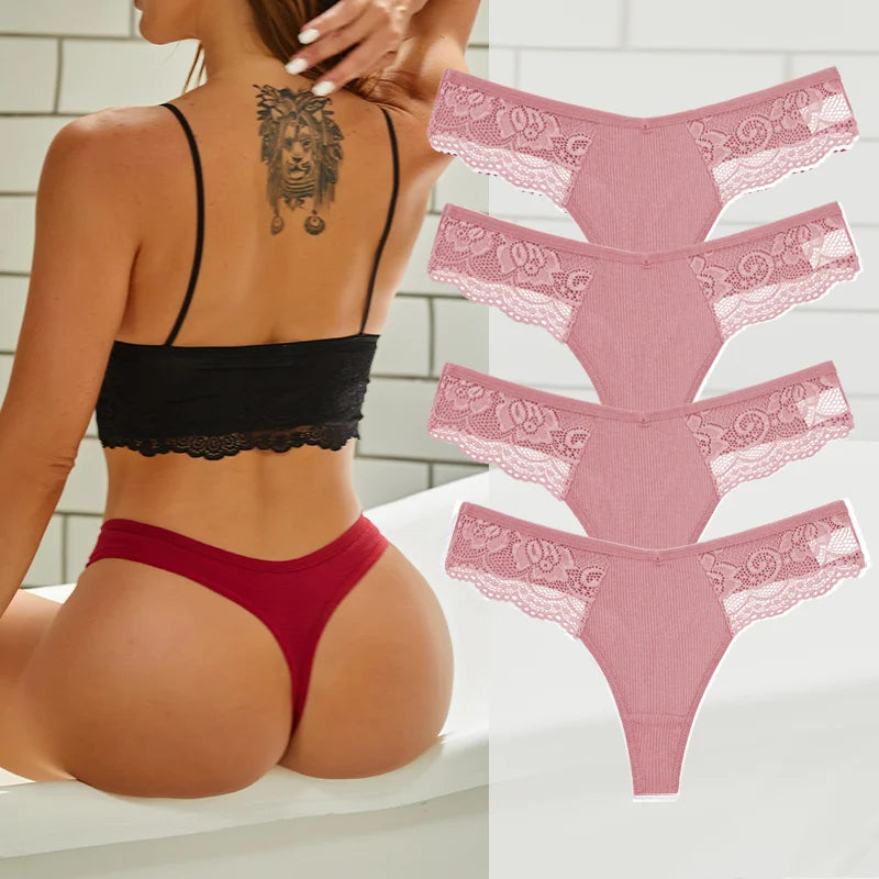 4PCS Cotton G-string Women Lingerie Sexy Lace Panties Thongs Femme Underwear Sexy Pantys Underpant Lingerie Lace Intimates S-XL