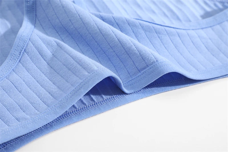 5PCS/SET Cotton Ribbed Striped Underwear for Women Plus Size 10 Soild Colours Stretch Briefs Ladies Soft Lingerie S-7XL