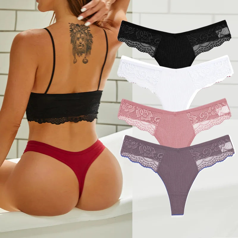 4PCS Cotton G-string Women Lingerie Sexy Lace Panties Thongs Femme Underwear Sexy Pantys Underpant Lingerie Lace Intimates S-XL