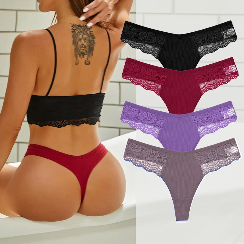 4PCS Cotton G-string Women Lingerie Sexy Lace Panties Thongs Femme Underwear Sexy Pantys Underpant Lingerie Lace Intimates S-XL