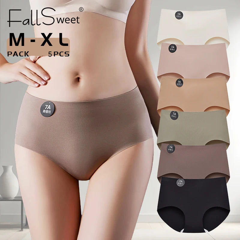 5PCS Seamless Mulberry Silk Panties Woman Underwear Ultra-Thin High Elastic Invisible Briefs Soft & Breathable Female Lingerie