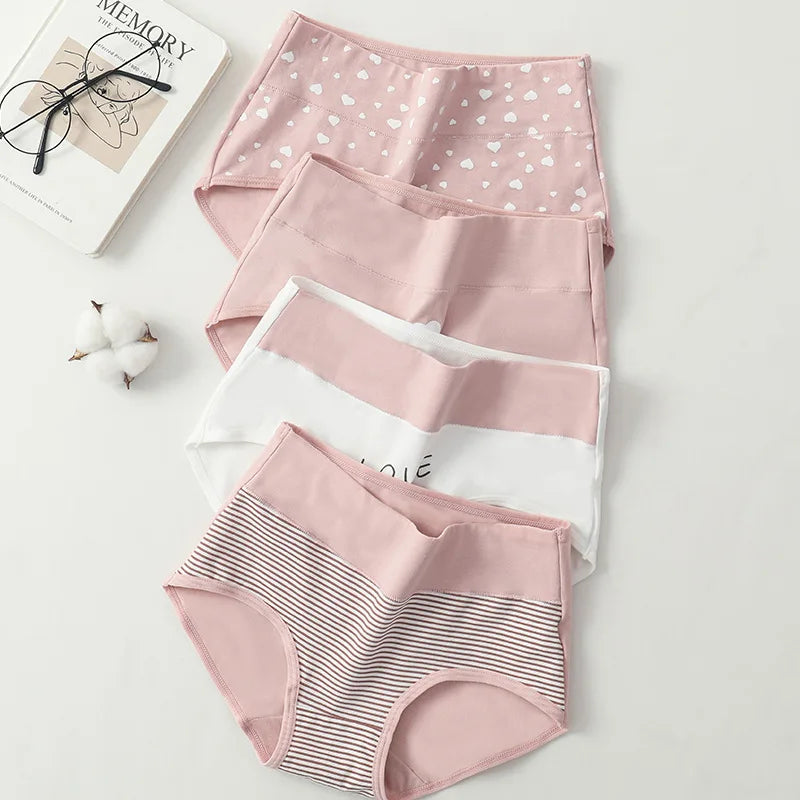 4Pcs High Waist Panties Women Breathable Cotton Underwear Plus Size M-5XL Girls Briefs Sexy Ladies Slimming Underpants