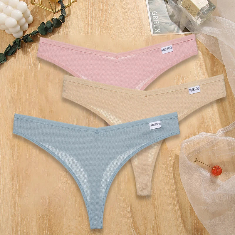 3PCS/Set G-string Panties Waffle Cotton Women's Underwear Sexy Panties Female Underpants Thong V-Waist Pantys Lingerie