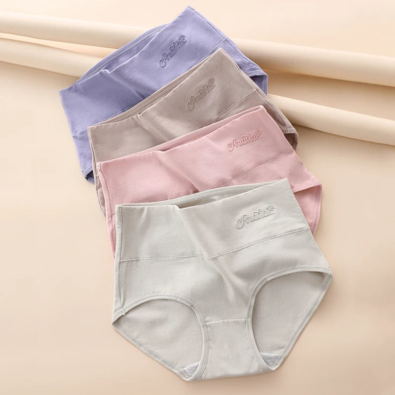 4Pcs High Waist Panties Women Breathable Cotton Underwear Plus Size M-5XL Girls Briefs Sexy Ladies Slimming Underpants