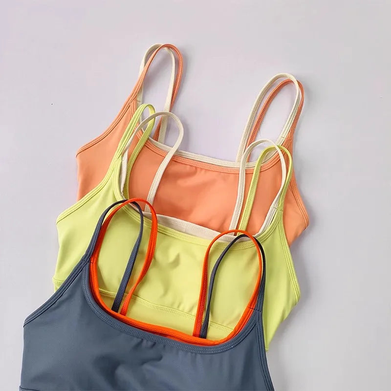 Women's yoga sports bra, shoulder straps with color blocking design, camisole yoga fitness bra