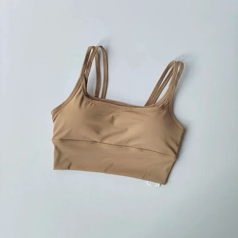 Women's yoga sports bra, shoulder straps with color blocking design, camisole yoga fitness bra