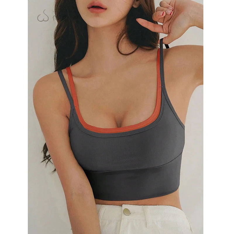 Women's yoga sports bra, shoulder straps with color blocking design, camisole yoga fitness bra