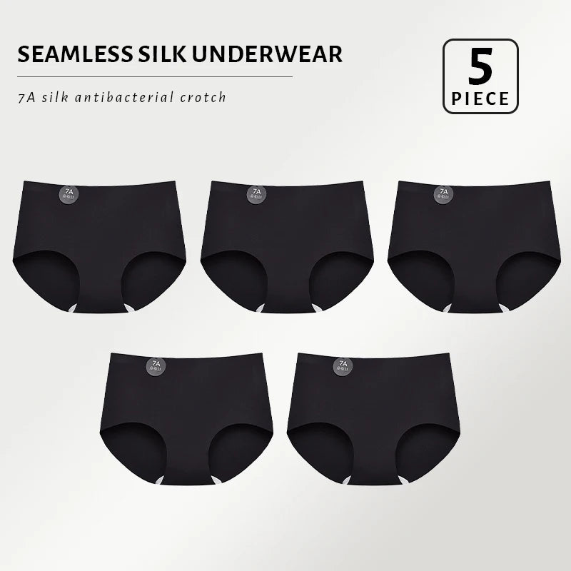 5PCS Seamless Mulberry Silk Panties Woman Underwear Ultra-Thin High Elastic Invisible Briefs Soft & Breathable Female Lingerie