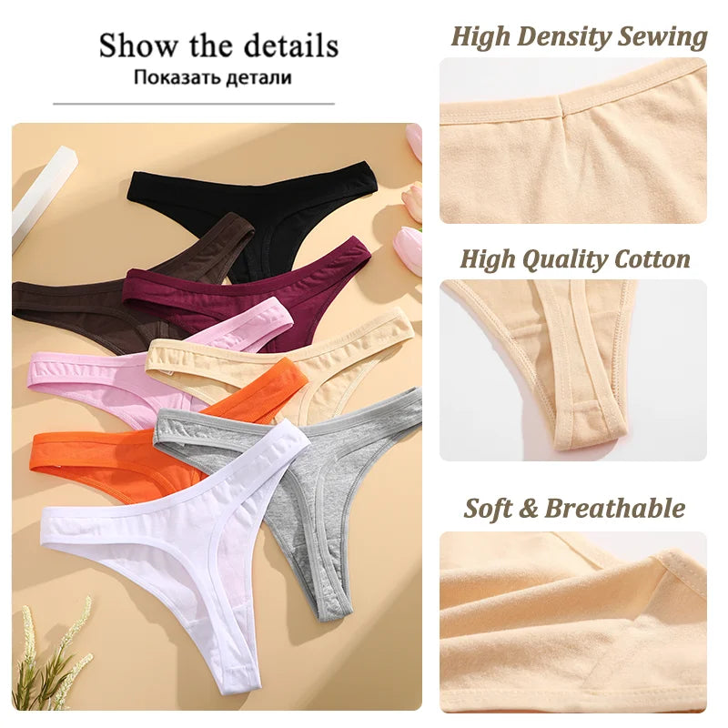 4PCS Women Cotton Thongs Female Sexy Low Waist Panties G-String Underwear Thongs Striped Panties Female Underwear T-Back Intimat