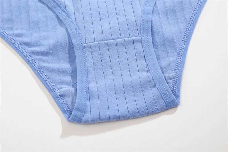 5PCS/SET Cotton Ribbed Striped Underwear for Women Plus Size 10 Soild Colours Stretch Briefs Ladies Soft Lingerie S-7XL